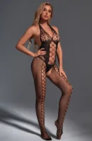 Sexy Halter Honeycomb Fishnet Bodystocking Catsuit