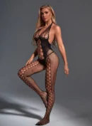 Sexy Halter Honeycomb Fishnet Bodystocking Catsuit