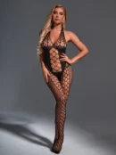 Sexy Halter Honeycomb Fishnet Bodystocking Catsuit