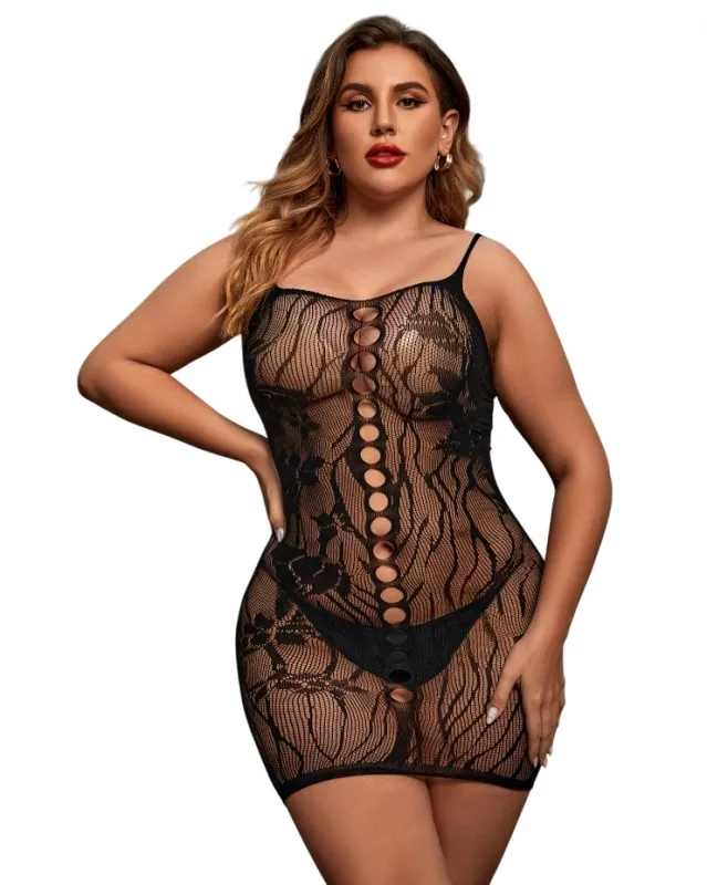 Sexy Lace Cut-Out Bodystocking Mini Dress