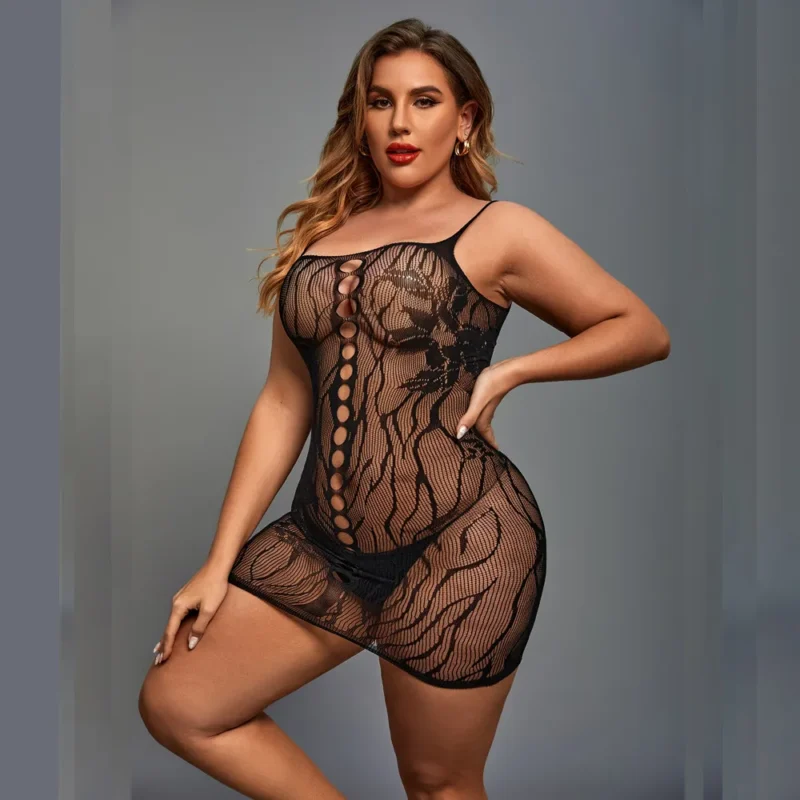 Sexy Lace Cut-Out Bodystocking Mini Dress - Image 3