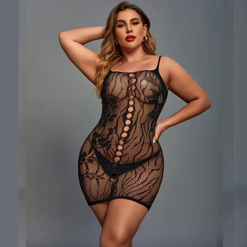 Sexy Lace Cut-Out Bodystocking Mini Dress - Image 4