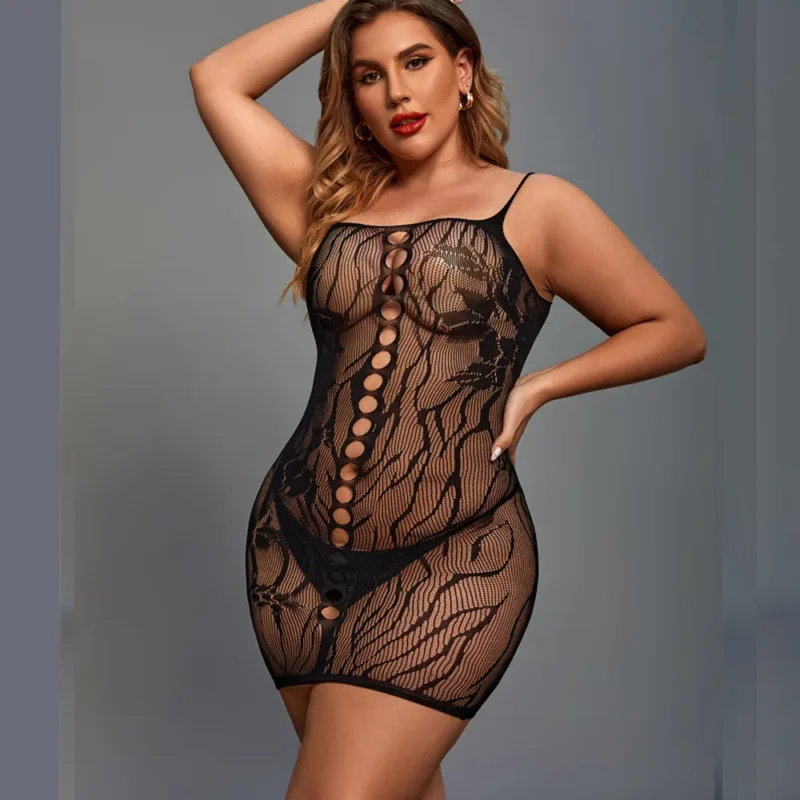 Sexy Lace Cut-Out Bodystocking Mini Dress - Image 5