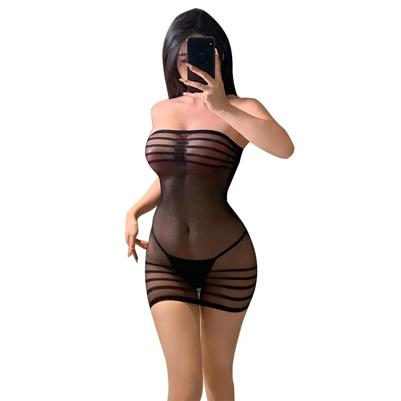 Sexy Strapless Mesh Tube Mini Dress